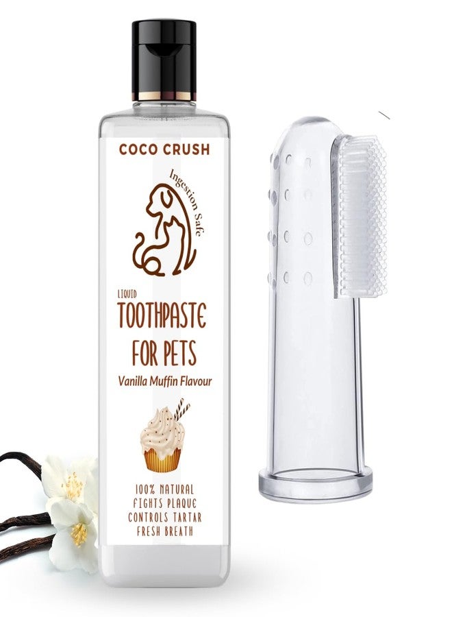 Coco Crush Coconut Oil Pet Toothpaste with Silicone Finger Brush | Edible Vanilla Muffin Flavour | Fights Plaque, Tartar & Freshens Breath | 100% Natural & Safe for Dogs & Cats (100ML + Brush) - Image 1
